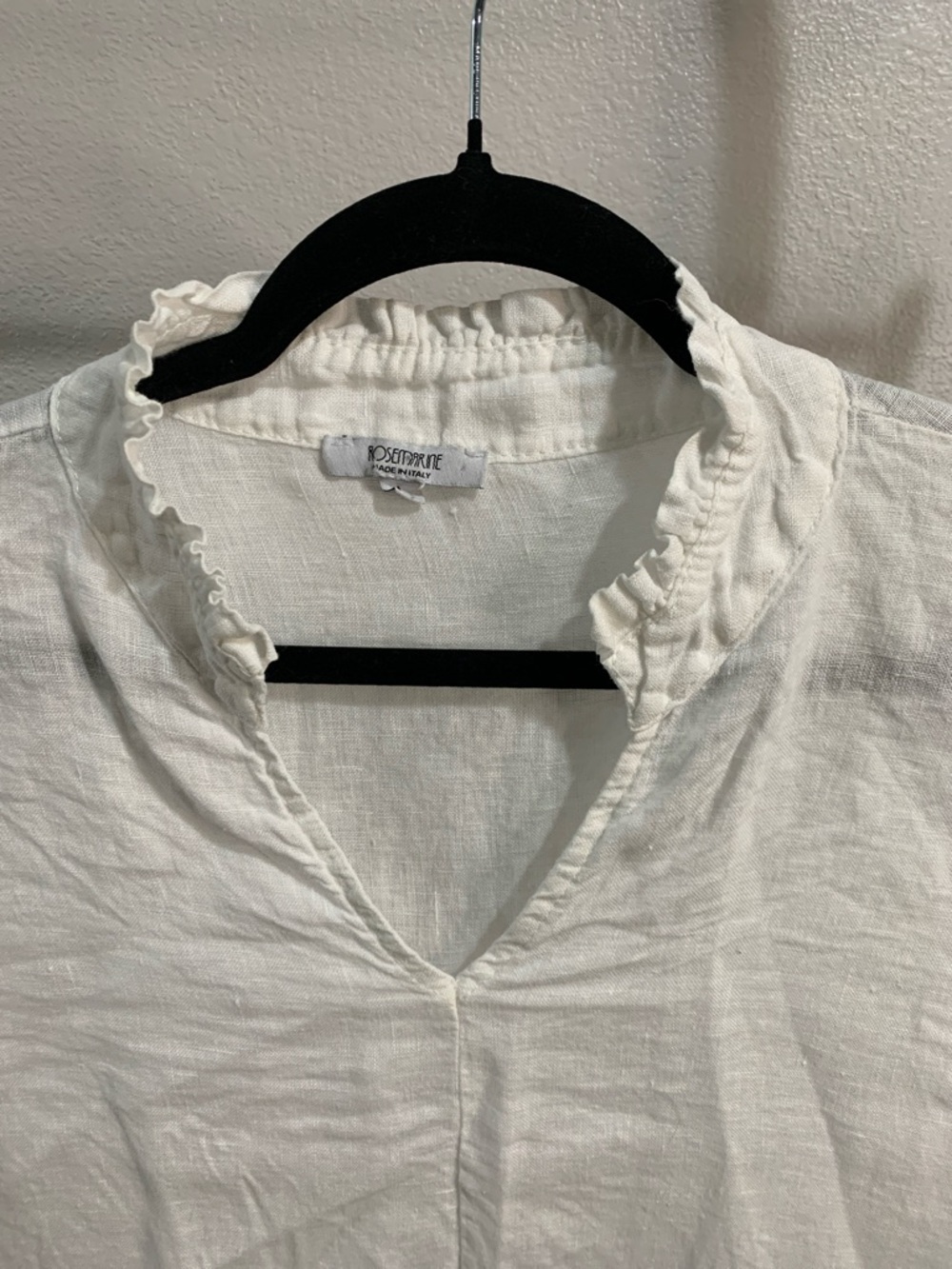 Linen Lightweight White V-Neck Ruffle-Collar Tunic - Picture 2 of 6